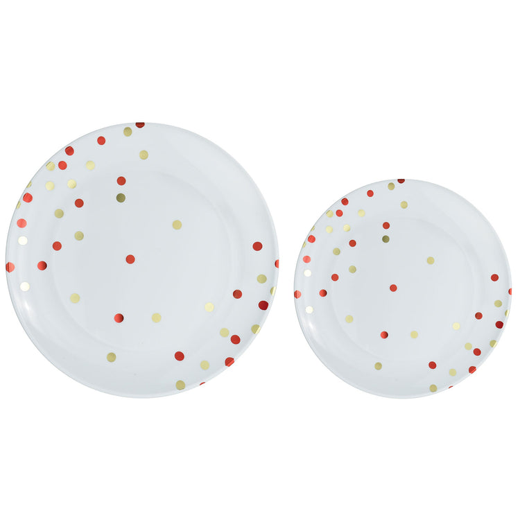 Premium Plastic Plates Hot Stamped with Apple Red Dots Pack of 20