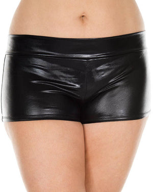 Black Metallic Plus Size Booty Shorts