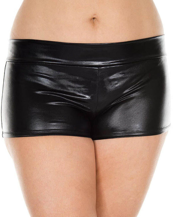 Black Metallic Plus Size Booty Shorts