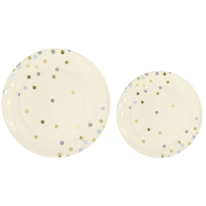Premium Plastic Plates Hot Stamped Vanilla Creme with Dots Pack of 20