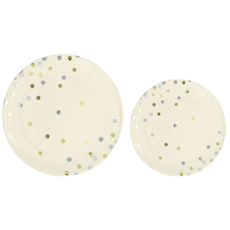 Premium Plastic Plates Hot Stamped Vanilla Creme with Dots Pack of 20