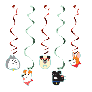 Dog Party Hanging Swirl Decorations Pack of 5