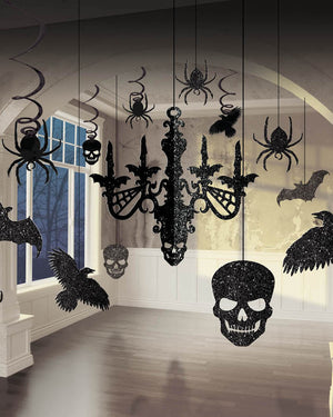 Black Glitter Halloween Chandelier Set
