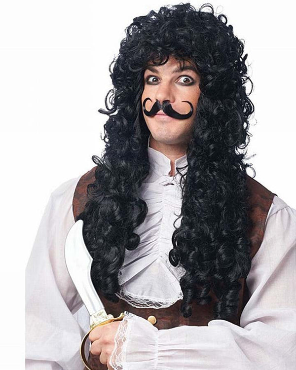 Captain Hook Black Wig and Moustache