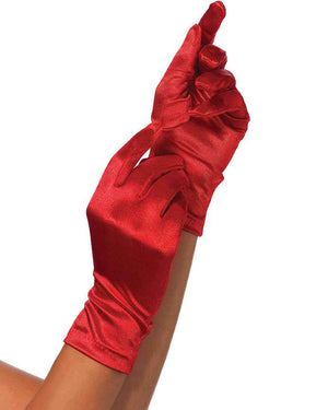 Red Wrist Length Satin Gloves