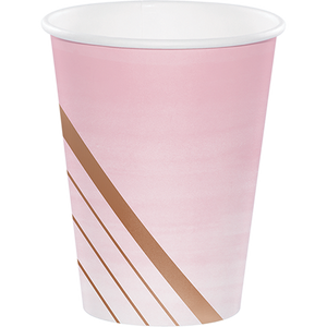 Rose All Day Cups Paper Stripes Rose Gold Foil 266ml Pack of 8