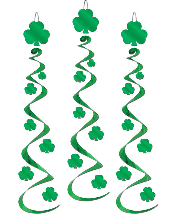 St Patricks Day Shamrock Hanging Swirl Decorations Pack of 3