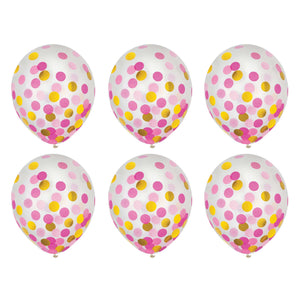 Latex Balloons 30cm & Confetti Pink & Gold Pack of 6