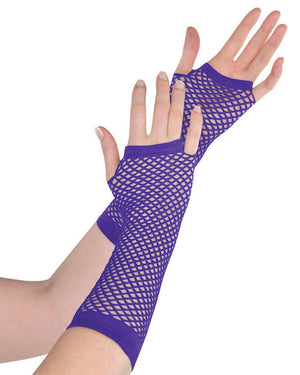Image of purple fishnet fingerless loves.