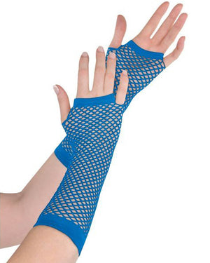 Blue Fishnet Gloves