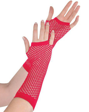 Red Long Fishnet Gloves