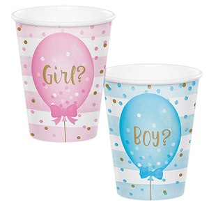 Gender Reveal Balloons Cups Paper 266ml 2-Sided Design Pack of 8