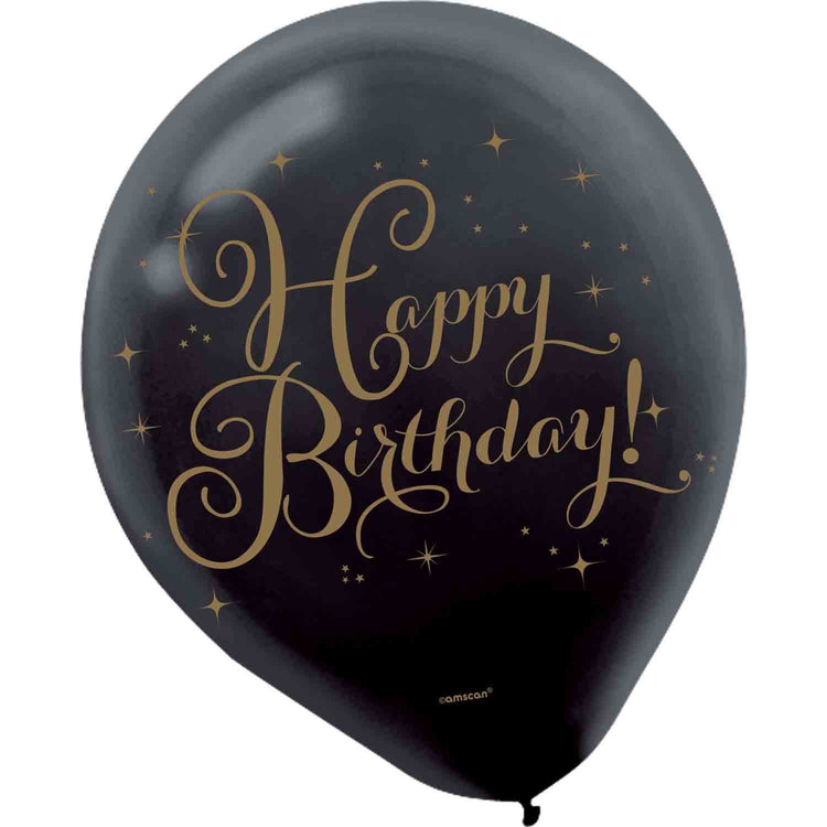 Gold Happy Birthday 30cm Latex Balloons Gold & Black Pack of 15