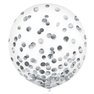 Latex Balloons 60cm & Confetti Silver Pack of 2