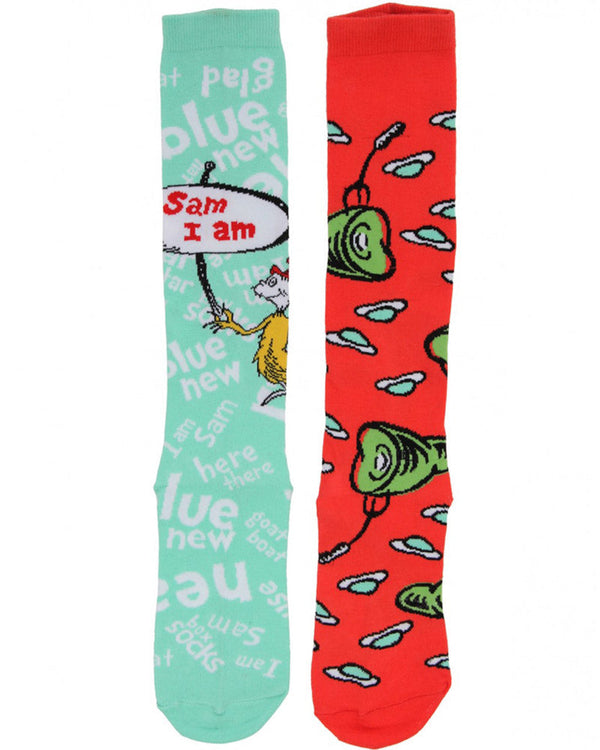 Green Eggs & Ham Mismatched Knee High Costume Socks