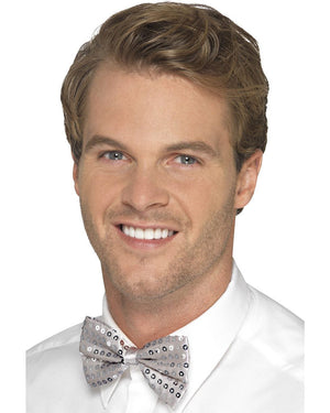 Silver Sequin Bow Tie