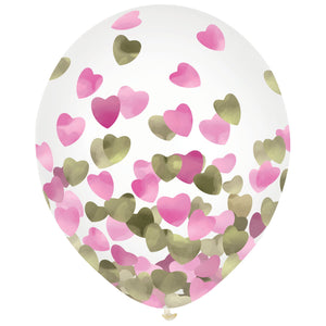 Latex Balloons 30cm & Confetti Hearts Pack of 6