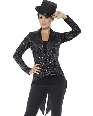 Black Sequin Womens Tailcoat