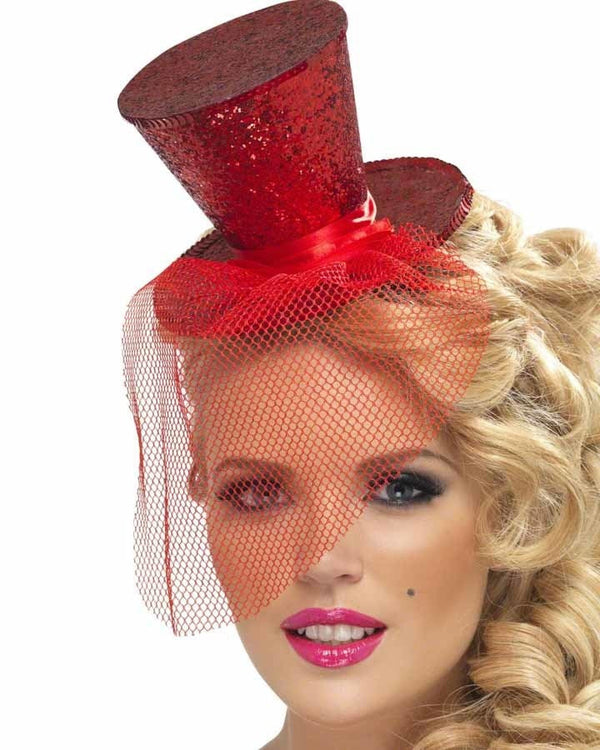 Red Mini Top Hat on Headband