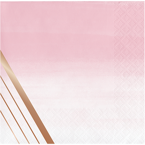 Rose All Day Beverage Napkins Stripes Rose Gold Foil Pack of 16