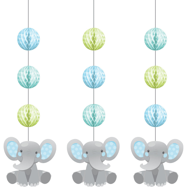 Enchanting Elephant Boy Hanging Honeycomb & Cutouts Decorations Pack of 3