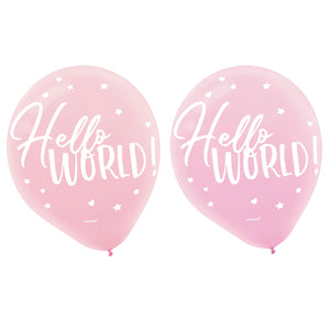 Oh Baby Girl 30cm Assorted Hello World Latex Balloons Pack of 15