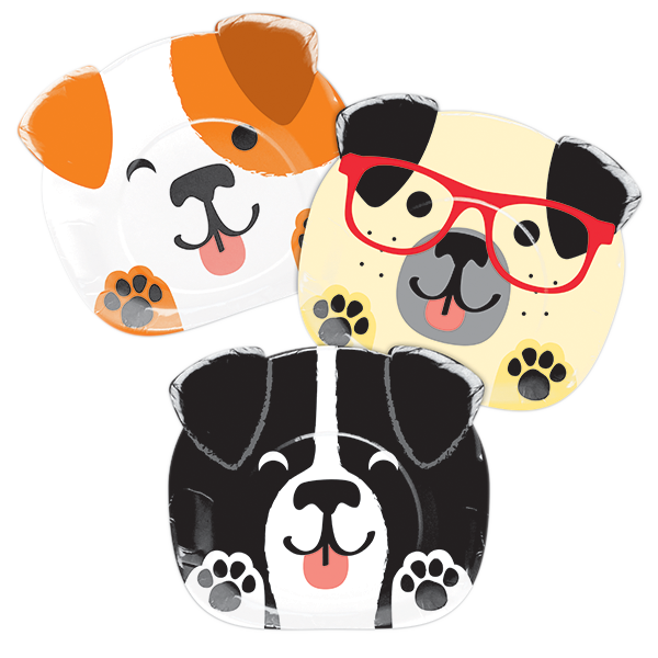 Dog Party Dinner Shaped Plates Paper 22cm Assorted Designs Pack of 8