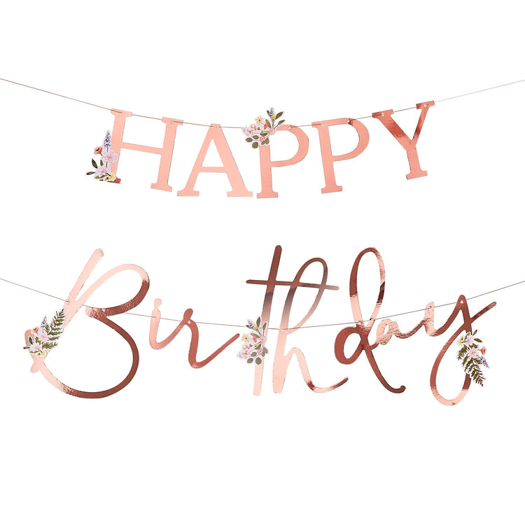 Lets Par Tea Rose Gold Happy Birthday Bunting