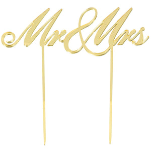 Cake Topper Mr & Mrs Gold Mirrored Plastic