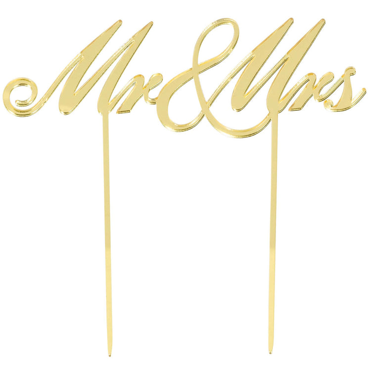 Cake Topper Mr & Mrs Gold Mirrored Plastic