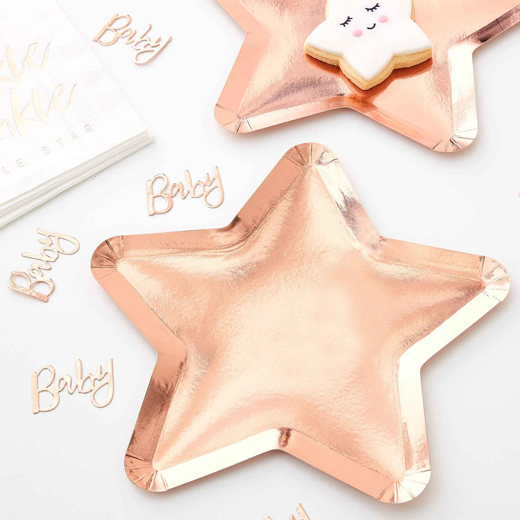 Twinkle Twinkle Paper Plates Star Shaped Rose Gold Pack of 8