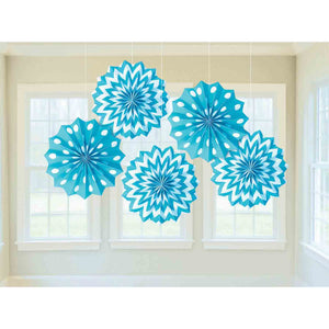 Caribbean Blue Hanging Printed Fan Decorations Pack of 5