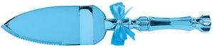 Blue Baby Shower Electroplated Bow Gem Plastic Cake Server