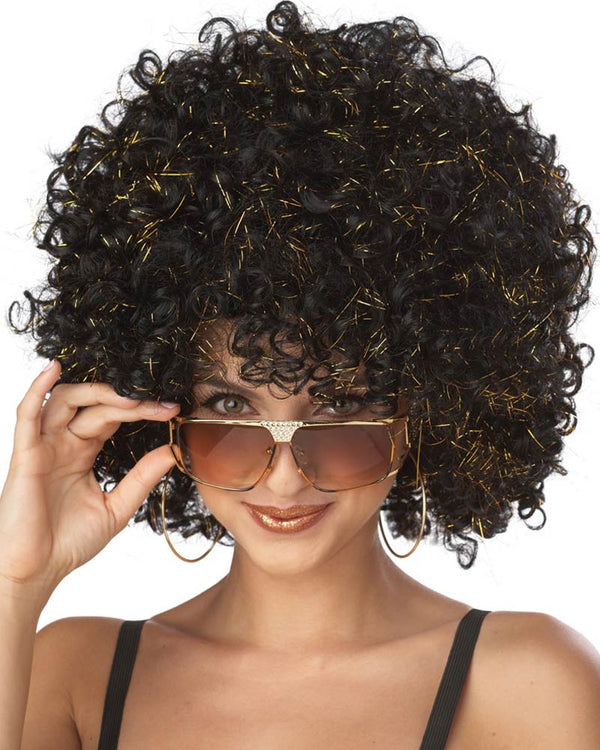 70s Disco Glitter Wig in Black and Gold