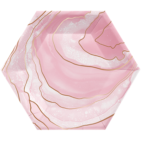 Rose All Day Lunch Plates Hexagonal Geode Design Rose Gold Foil 20cm Pack of 8