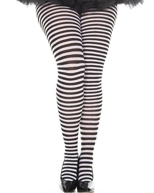 Black and White Striped Plus Size Tights