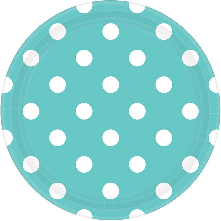 Dots 17cm Round Paper Plates Robins Egg Blue Pack of 8