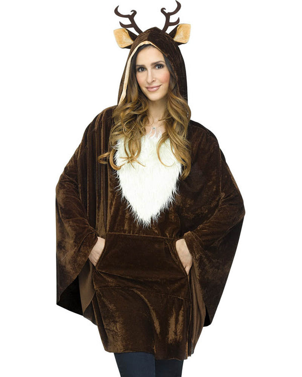 Christmas Reindeer Plush Poncho with Hood