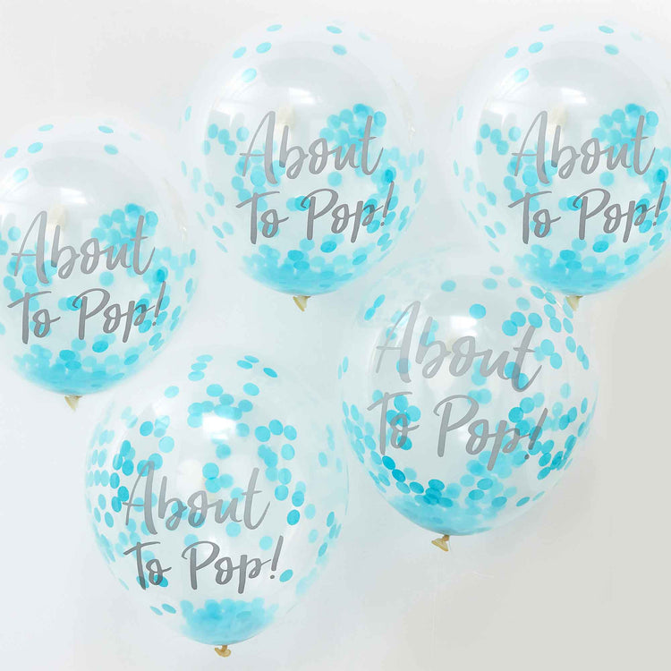 Oh Baby! Balloons 12in/30cm Confetti Blue About To Pop Pack of 5