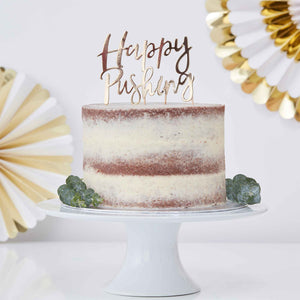 Oh Baby! Gold Foil Cake Topper Happy Pushing Pack of 2