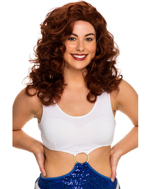 90s Julia Long Curly Deluxe Auburn Red Wig