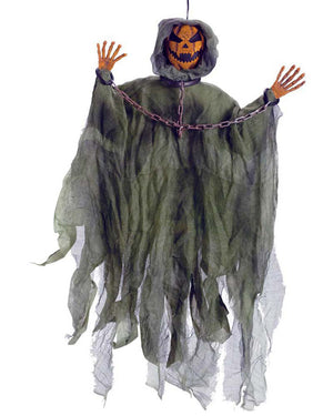 Light Up Orange Hanging Pumpkin Head Prop 91cm