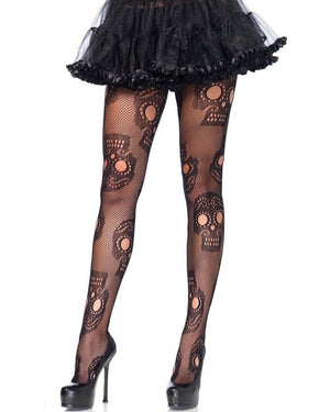 Sugar Skull Plus Size Net Pantyhose