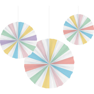 Pastel Celebrations Paper Fan Decorations 25cm, 30cm & 40cm Pack of 3