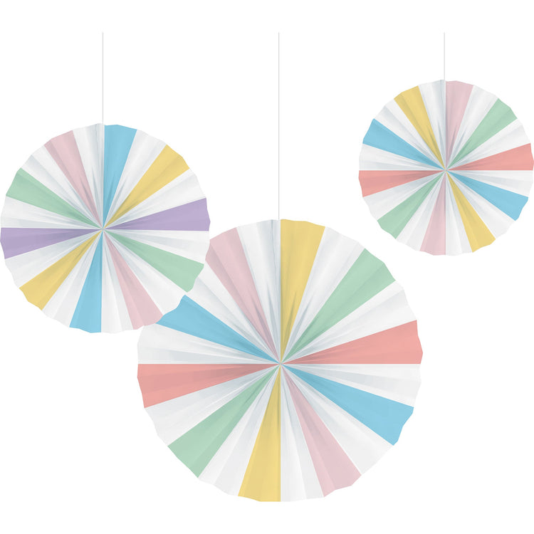 Pastel Celebrations Paper Fan Decorations 25cm, 30cm & 40cm Pack of 3