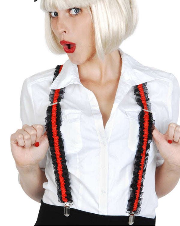 Black and Red Frilly Suspenders