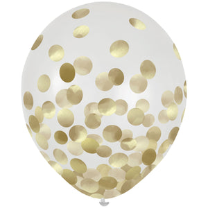 Latex Balloons 30cm & Confetti Gold Pack of 6