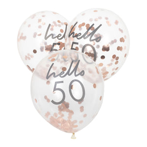 Mix It Up Rose Gold Confetti Filled Hello 50 30cm Balloons Pack of 5
