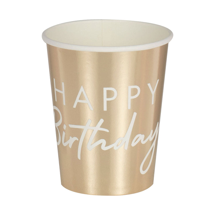 Mix It Up Gold Happy Birthday Cups Pack of 8