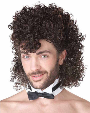Curly Mullet Black Wig with Collar and Tie